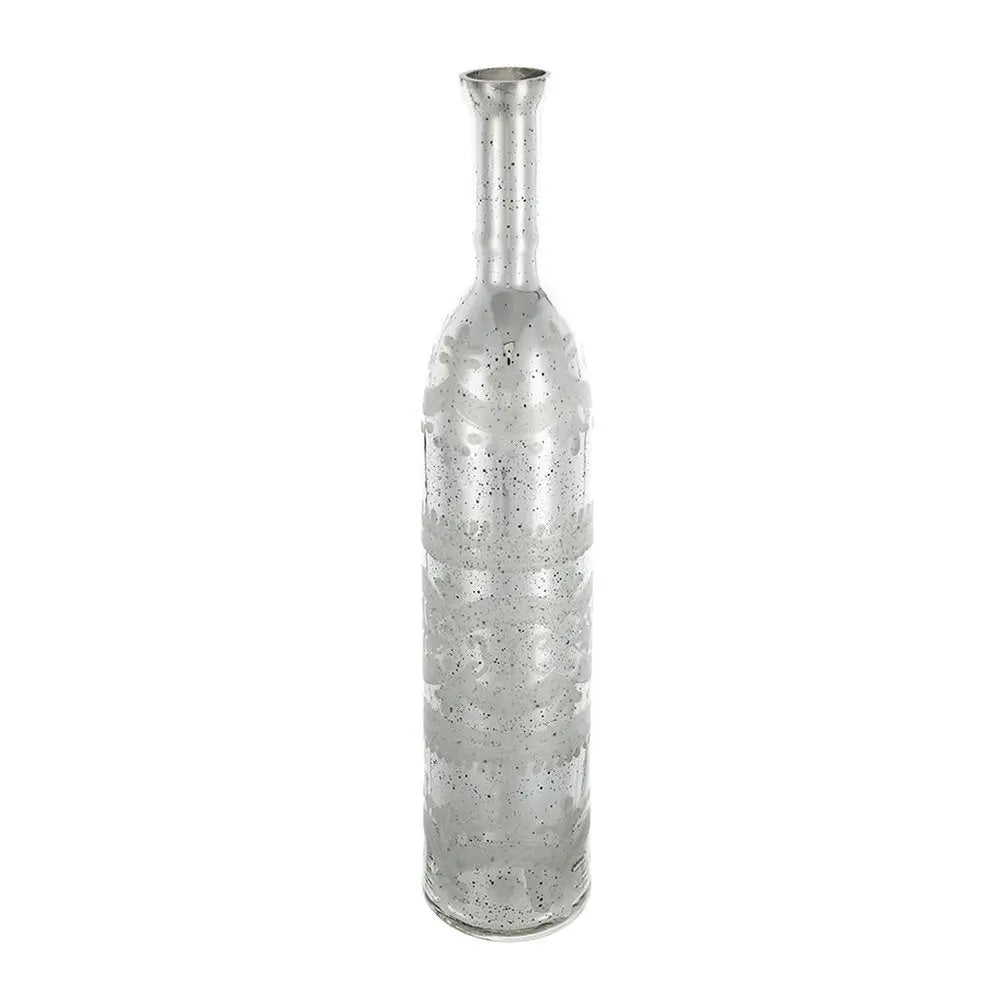 25" Silver Floral Bud Glass Table Vase - NOBLE HOME INTERIORS