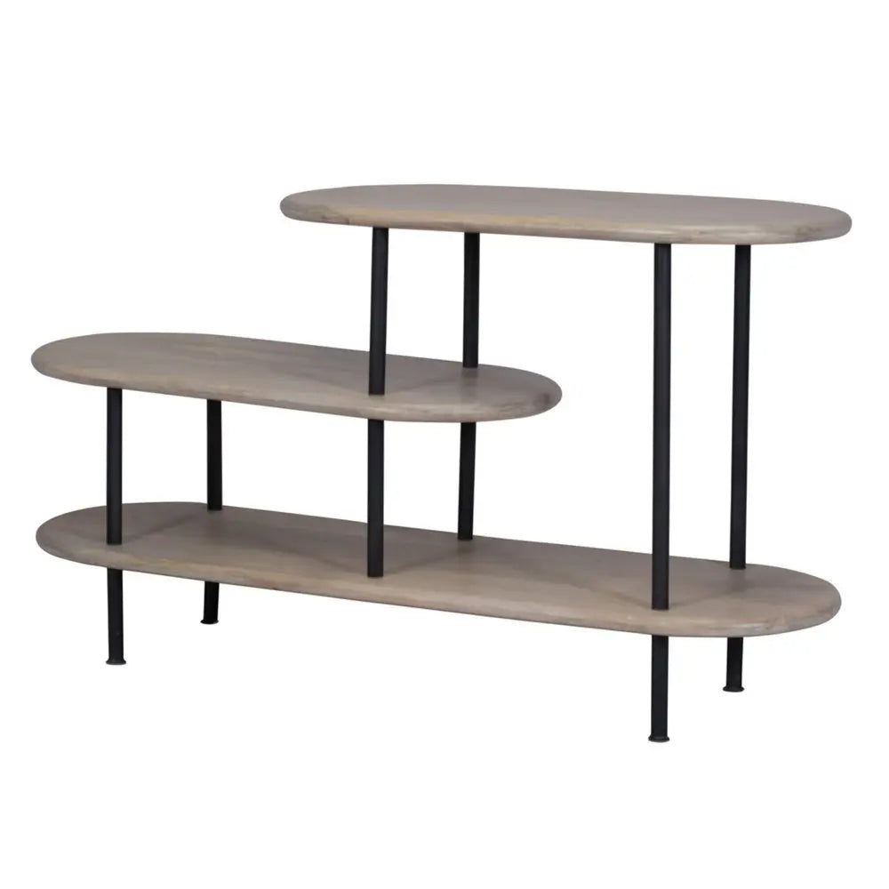 25 White And Gray Iron and Solid Wood Three Tier Bookcase - NOBLE HOME INTERIORS