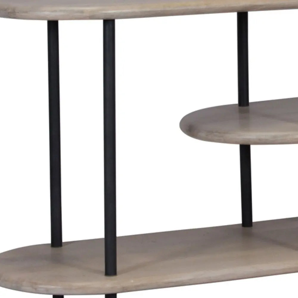 25 White And Gray Iron and Solid Wood Three Tier Bookcase - NOBLE HOME INTERIORS