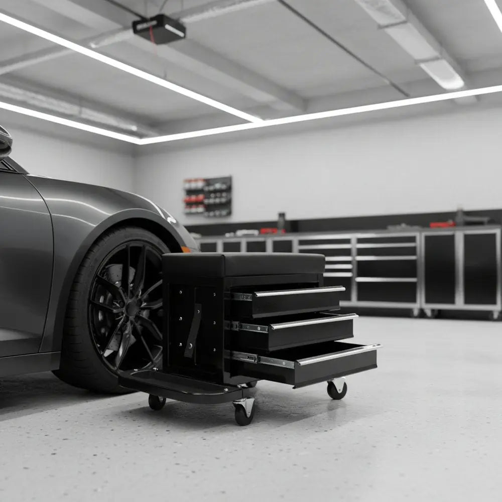 26" Black Multi - Tier Steel Tool Chest With Lid - NOBLE HOME INTERIORS