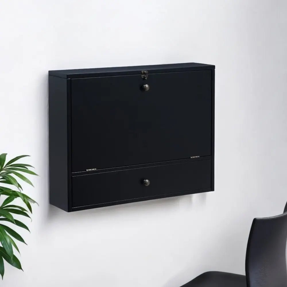 26" Black Wood Wall Mounted Folding Floating Desk - NOBLE HOME INTERIORS