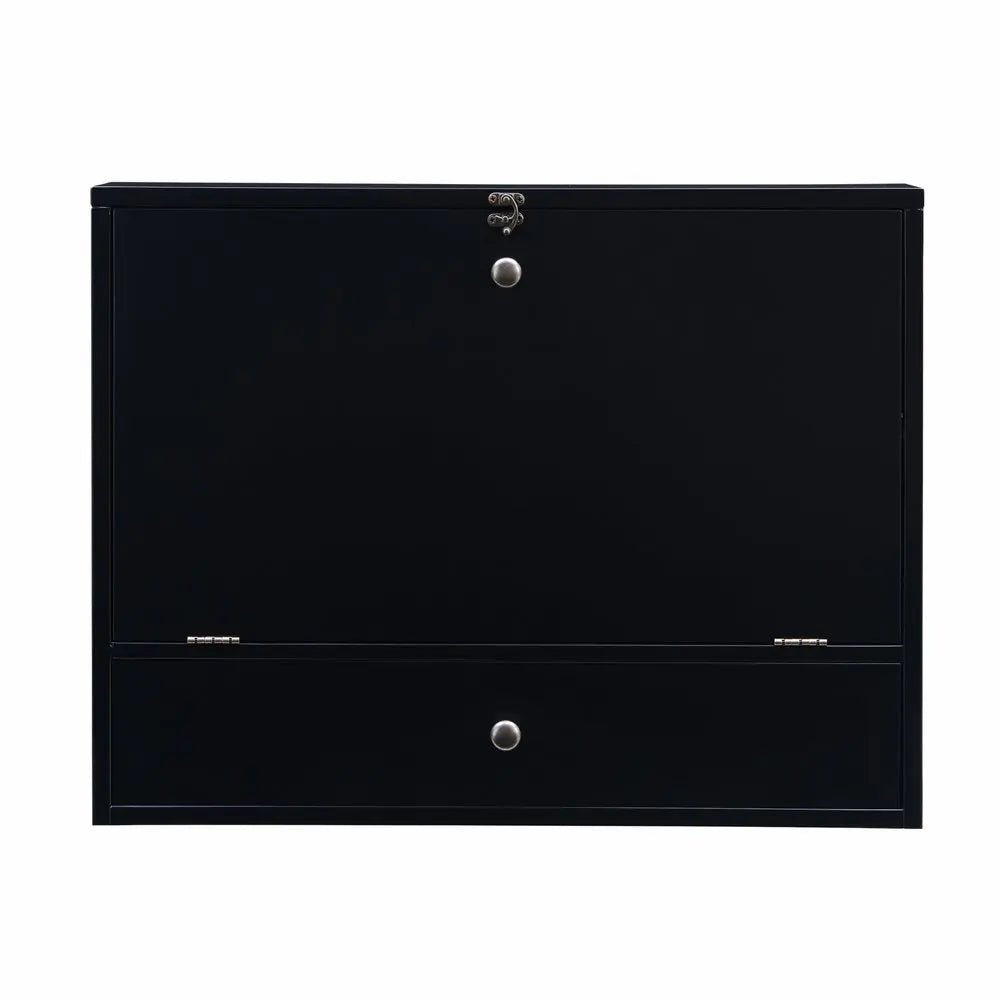 26" Black Wood Wall Mounted Folding Floating Desk - NOBLE HOME INTERIORS