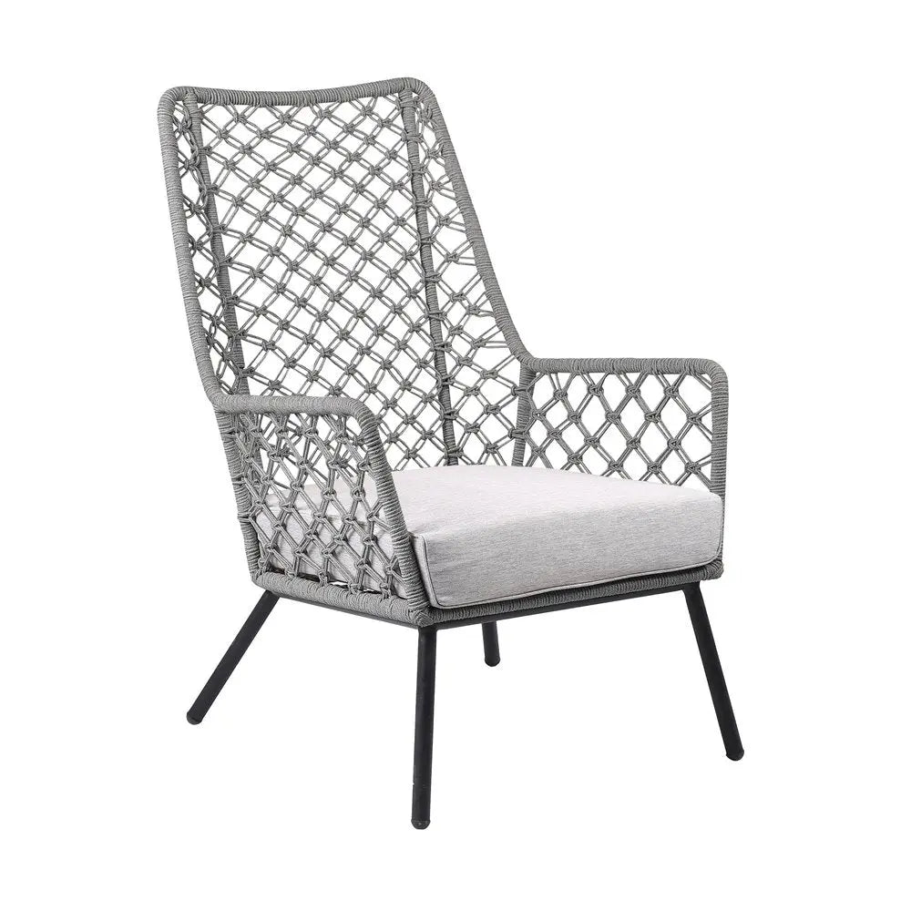 26" Gray and Black Steel Indoor Outdoor Dining Chair with Gray Cushion - NOBLE HOME INTERIORS
