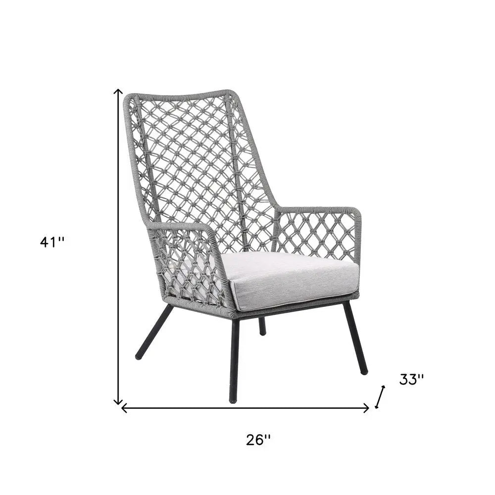 26" Gray and Black Steel Indoor Outdoor Dining Chair with Gray Cushion - NOBLE HOME INTERIORS