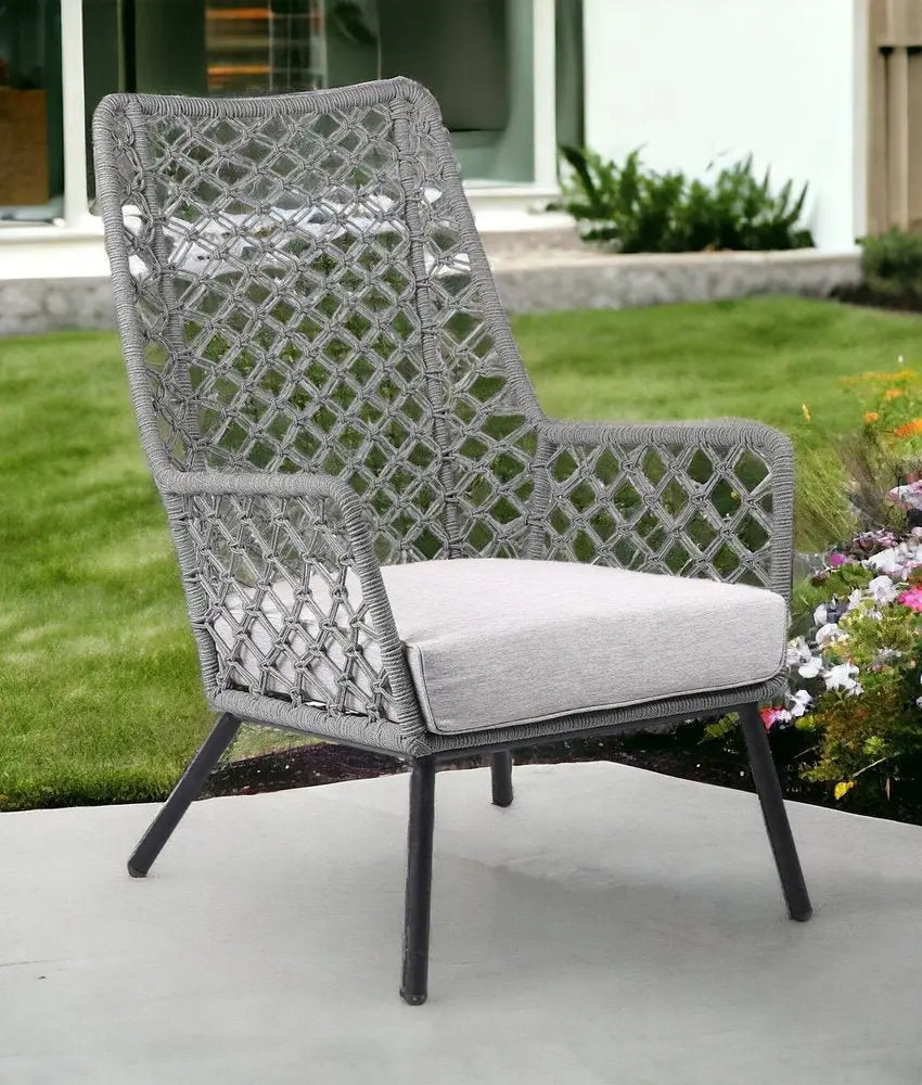26" Gray and Black Steel Indoor Outdoor Dining Chair with Gray Cushion - NOBLE HOME INTERIORS