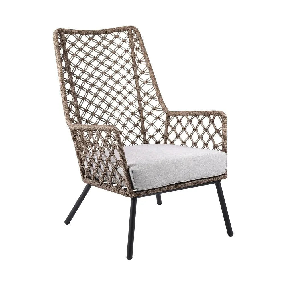 26" Gray Metal Outdoor Arm Chair with Gray Cushion - NOBLE HOME INTERIORS