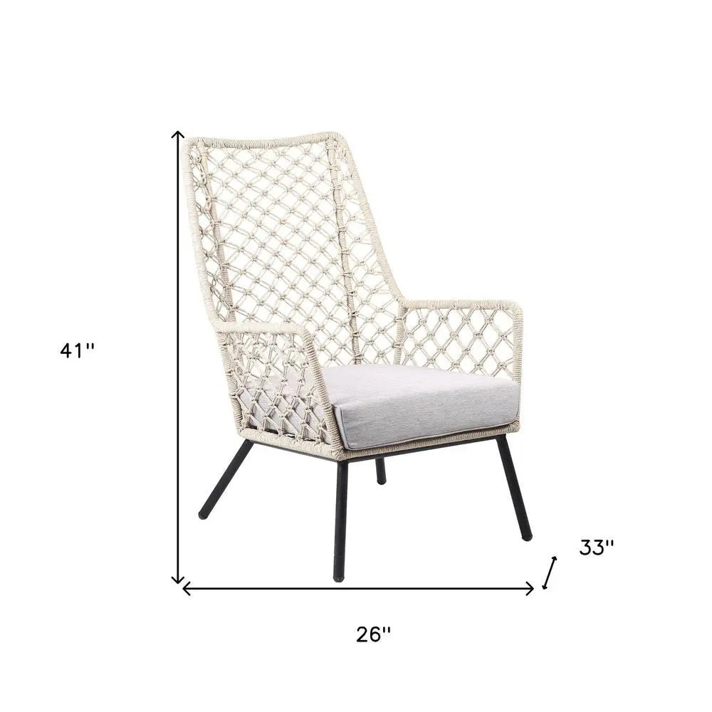 26" Gray Metal Outdoor Dining Chair with Gray Cushion - NOBLE HOME INTERIORS