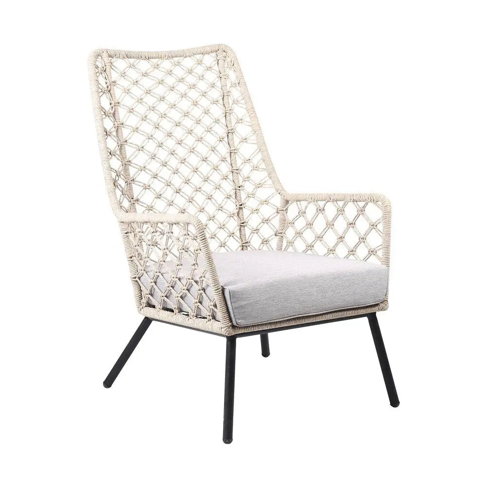 26" Gray Metal Outdoor Dining Chair with Gray Cushion - NOBLE HOME INTERIORS