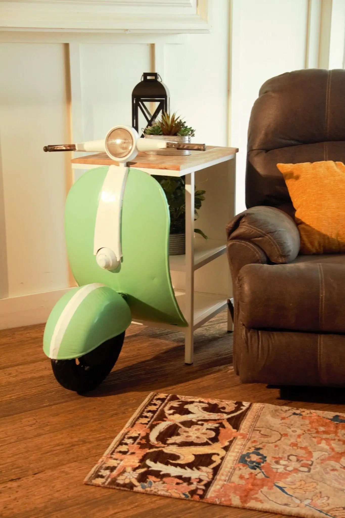 26" Green And White Novelty Scooter Open Cabinet with Two Shelves - NOVA HOME FURNITURE