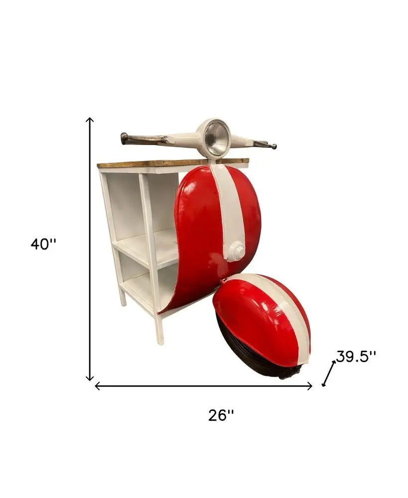 26" Red and Off White Novelty Scooter Open Cabinet With Two Shelves - NOVA HOME FURNITURE