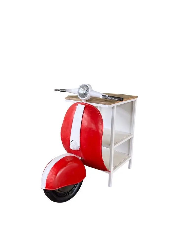 26" Red and Off White Novelty Scooter Open Cabinet With Two Shelves - NOVA HOME FURNITURE