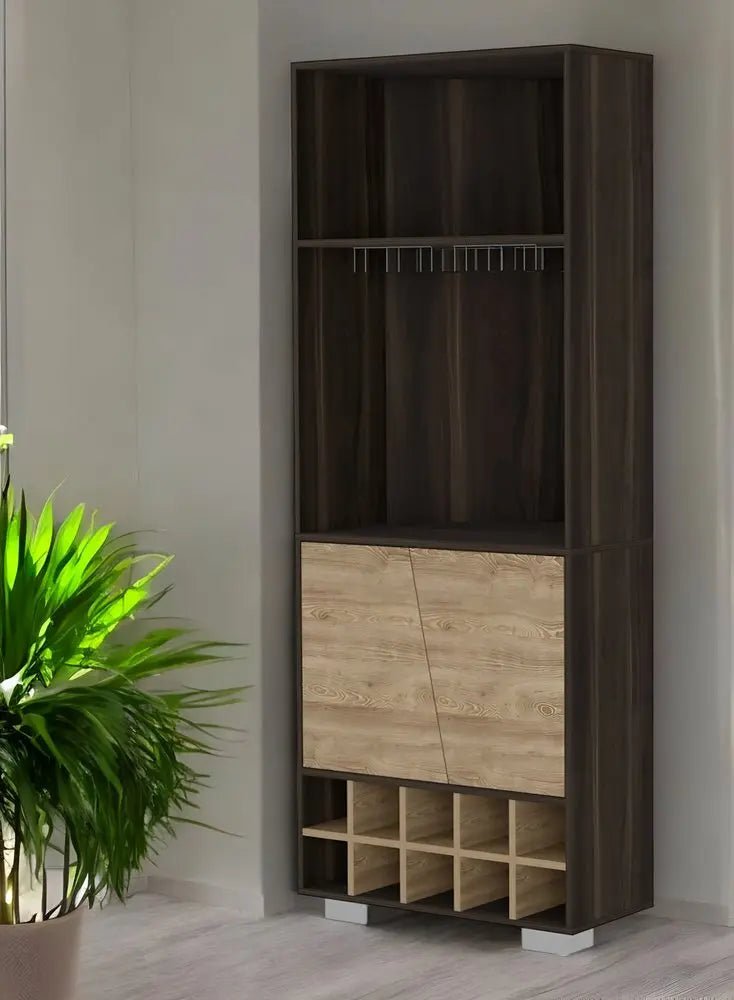 27" Dark Brown Corner Bar Cabinet With Multiple Shelves - NOBLE HOME INTERIORS