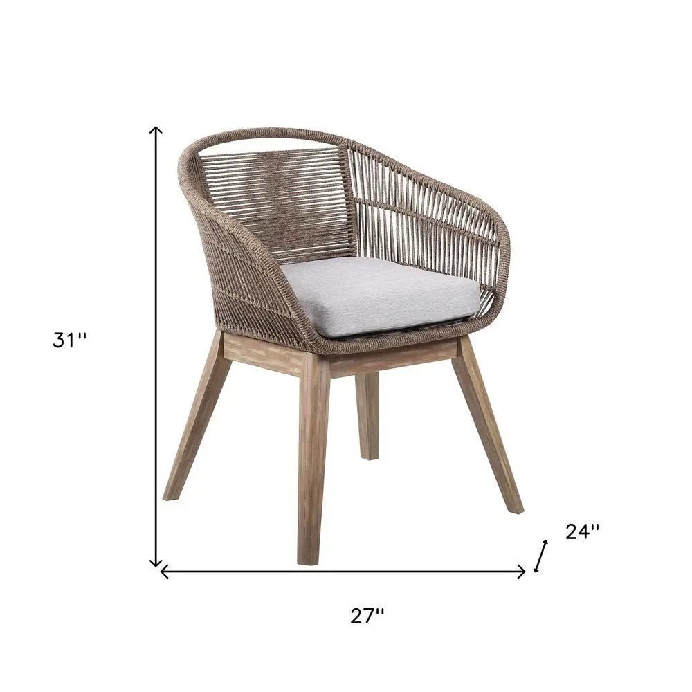 27" Gray and Natural Wood Solid Wood Outdoor Dining Chair with Gray Cushion - NOBLE HOME INTERIORS