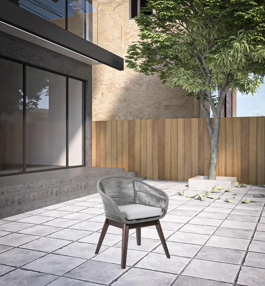 27" Gray Solid Wood Outdoor Dining Chair with Gray Cushion - NOBLE HOME INTERIORS