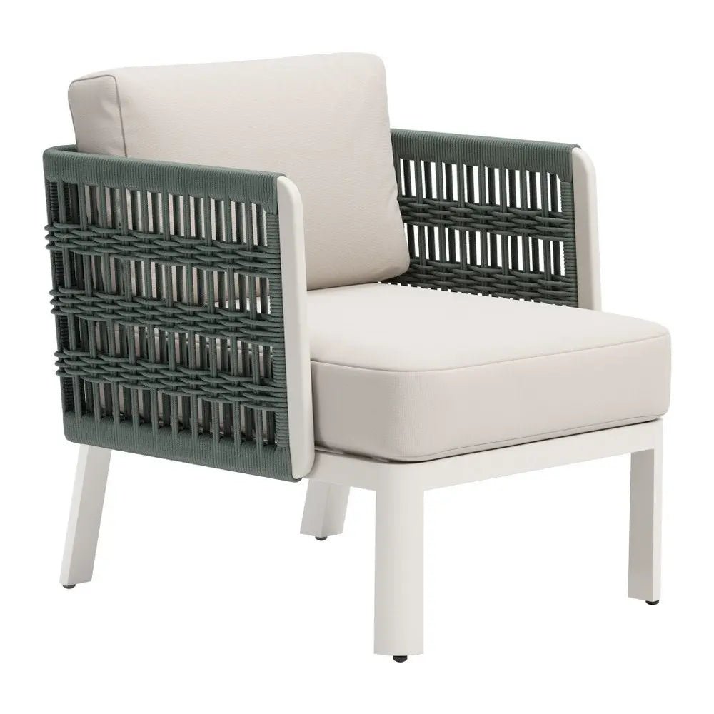 27" Green And White Aluminum Outdoor Accent Chair with White Cushion - NOBLE HOME INTERIORS