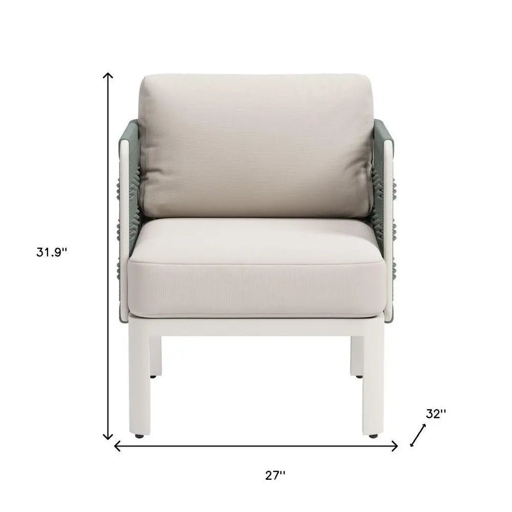 27" Green And White Aluminum Outdoor Accent Chair with White Cushion - NOBLE HOME INTERIORS