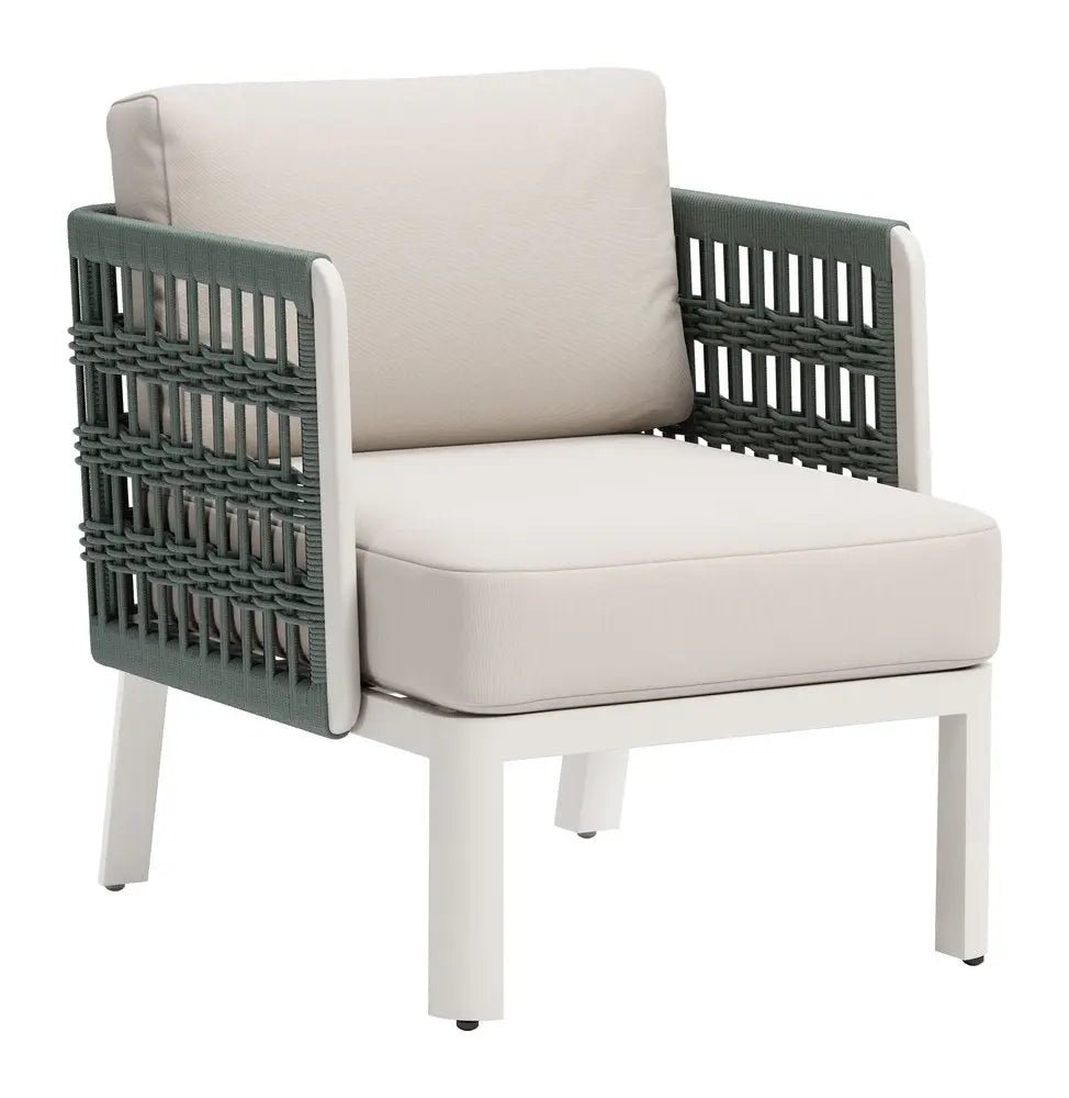 27" Green And White Aluminum Outdoor Accent Chair with White Cushion - NOBLE HOME INTERIORS