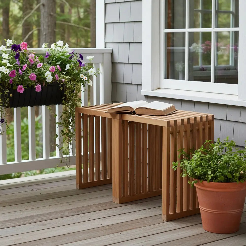 27" Natural Solid Wood Extendable Indoor Outdoor Bench - NOBLE HOME INTERIORS