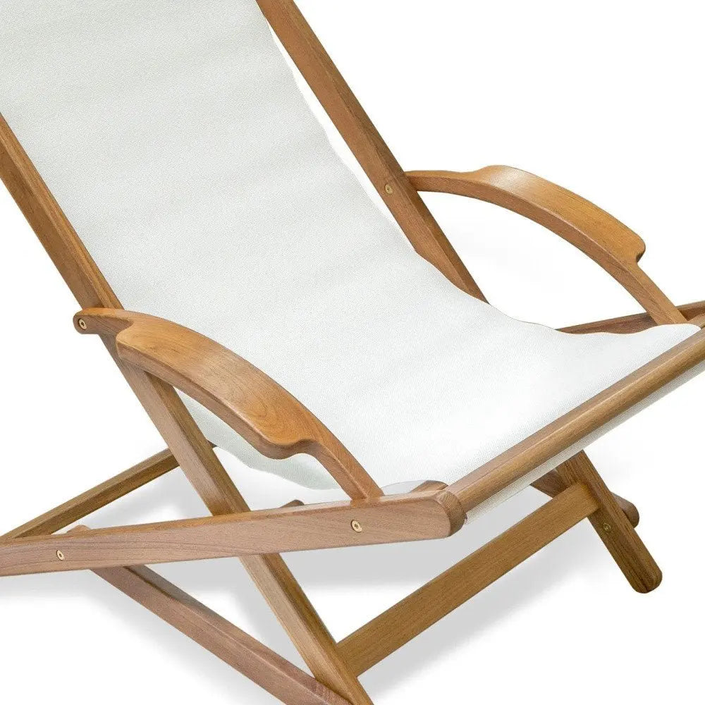 27" White and Natural Wood Solid Wood Indoor Outdoor Deck Chair - NOBLE HOME INTERIORS