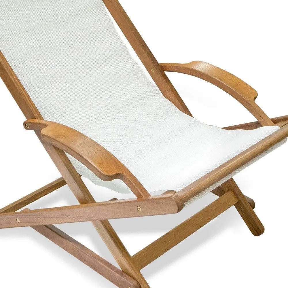 27" White and Natural Wood Solid Wood Indoor Outdoor Deck Chair - NOBLE HOME INTERIORS