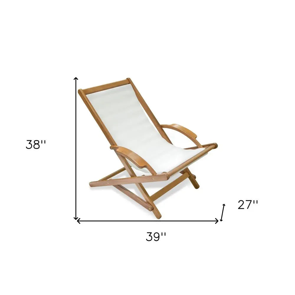 27" White and Natural Wood Solid Wood Indoor Outdoor Deck Chair - NOBLE HOME INTERIORS