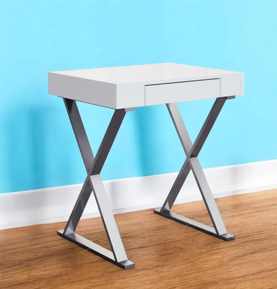 27" White and Silver Writing Desk - NOBLE HOME INTERIORS