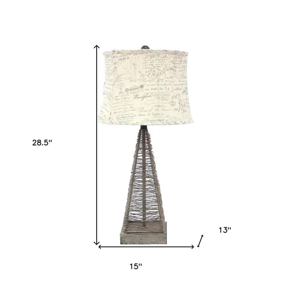 29" Gray Metal Geometric Bedside With White Text Drum Shade HomeRoots