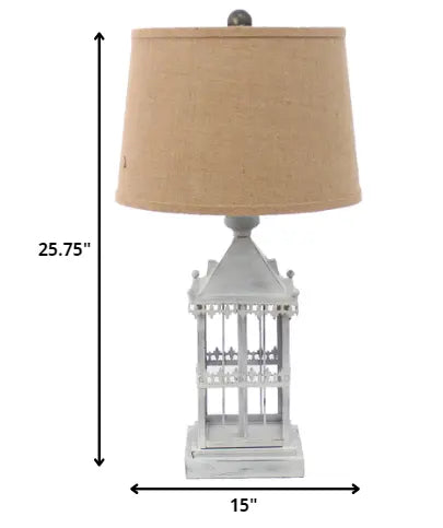 26" Gray Metal Table Lamp With Brown Drum Shade HomeRoots