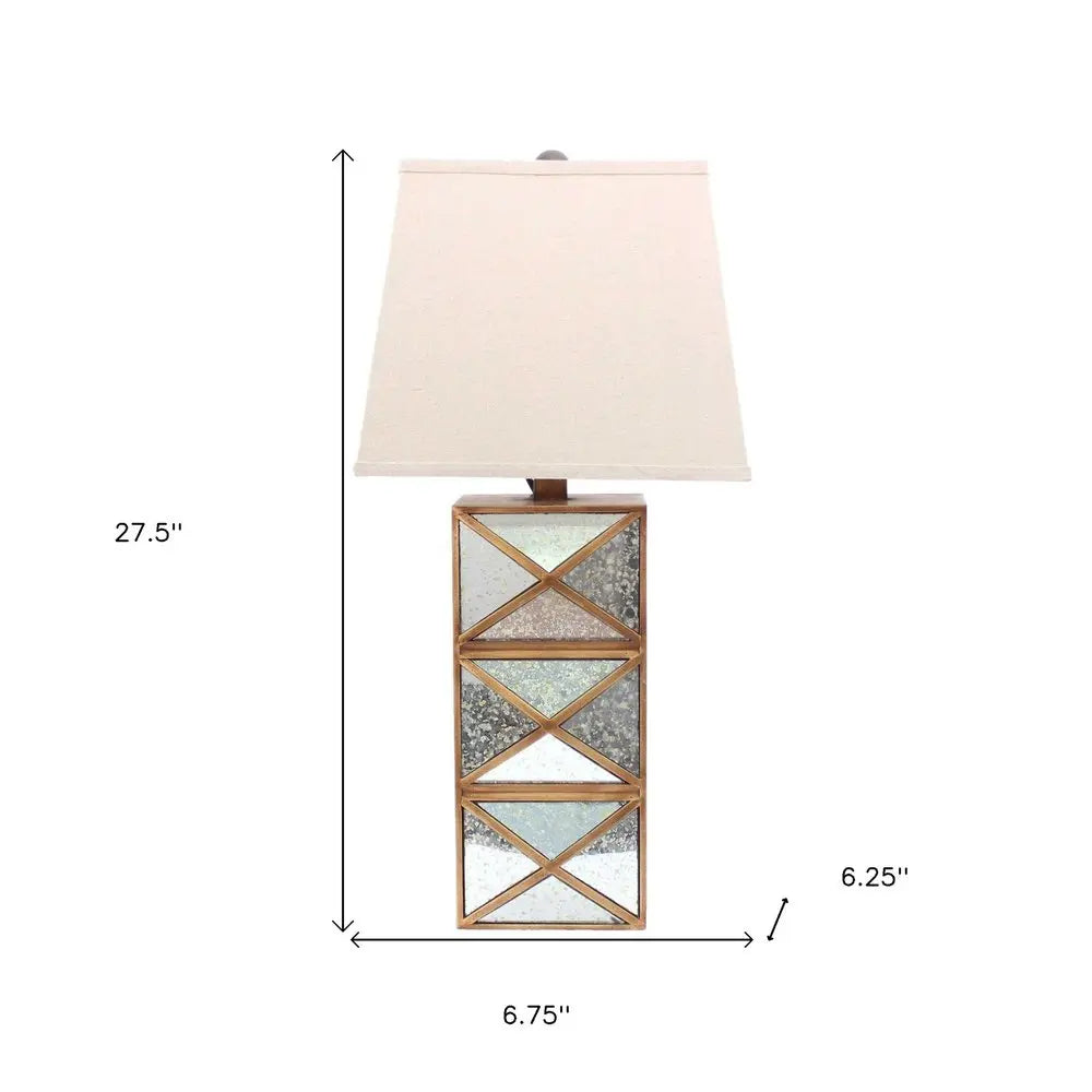 28" Distressed Gold And Silver Metal Bedside Lamp With Beige Shade HomeRoots