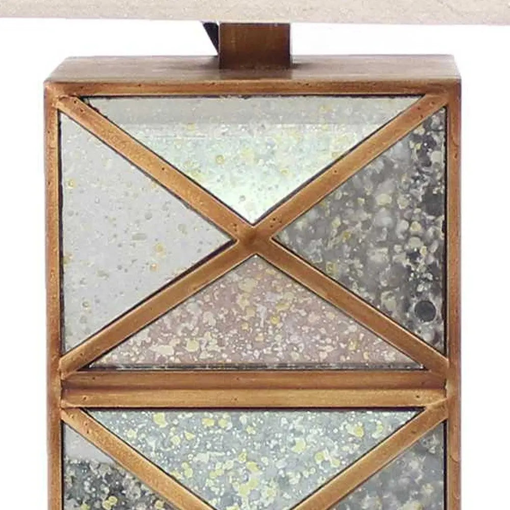 28" Distressed Gold And Silver Metal Bedside Lamp With Beige Shade HomeRoots