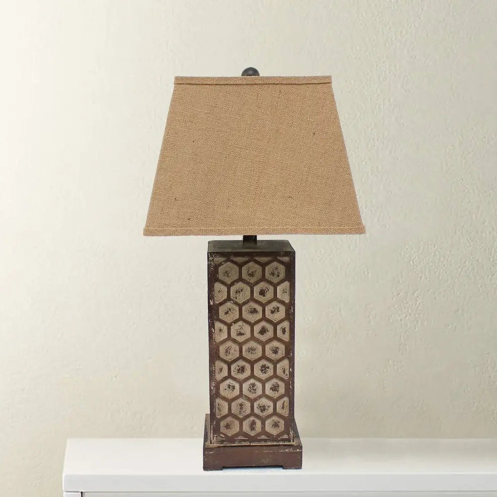 29" Brown Solid Wood Bedside Table Lamp With Brown Shade HomeRoots