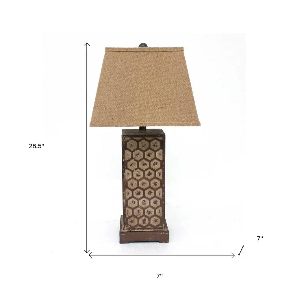 29" Brown Solid Wood Bedside Table Lamp With Brown Shade HomeRoots