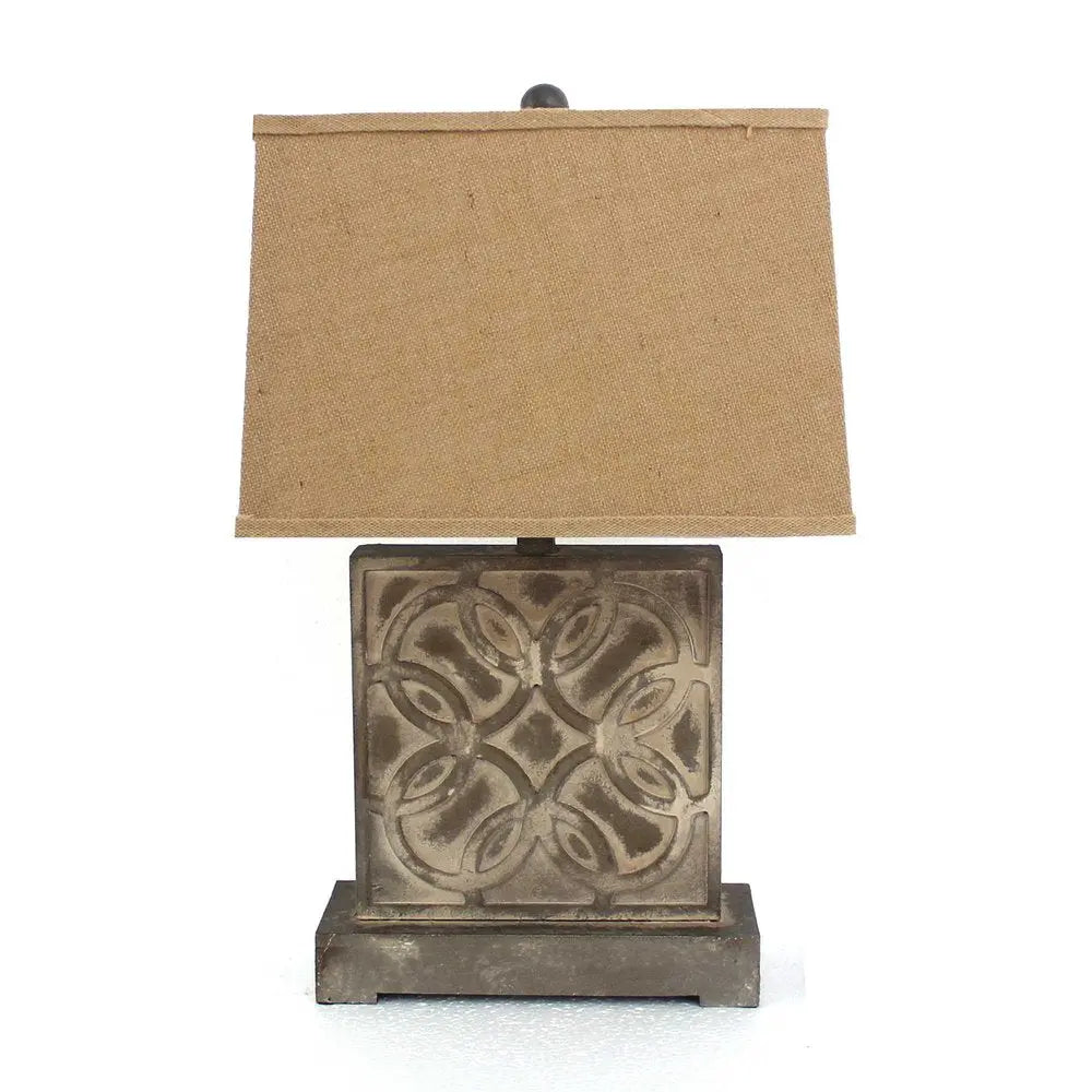 25" Distressed Brown Metal Bedside Lamp With Khaki Shade HomeRoots