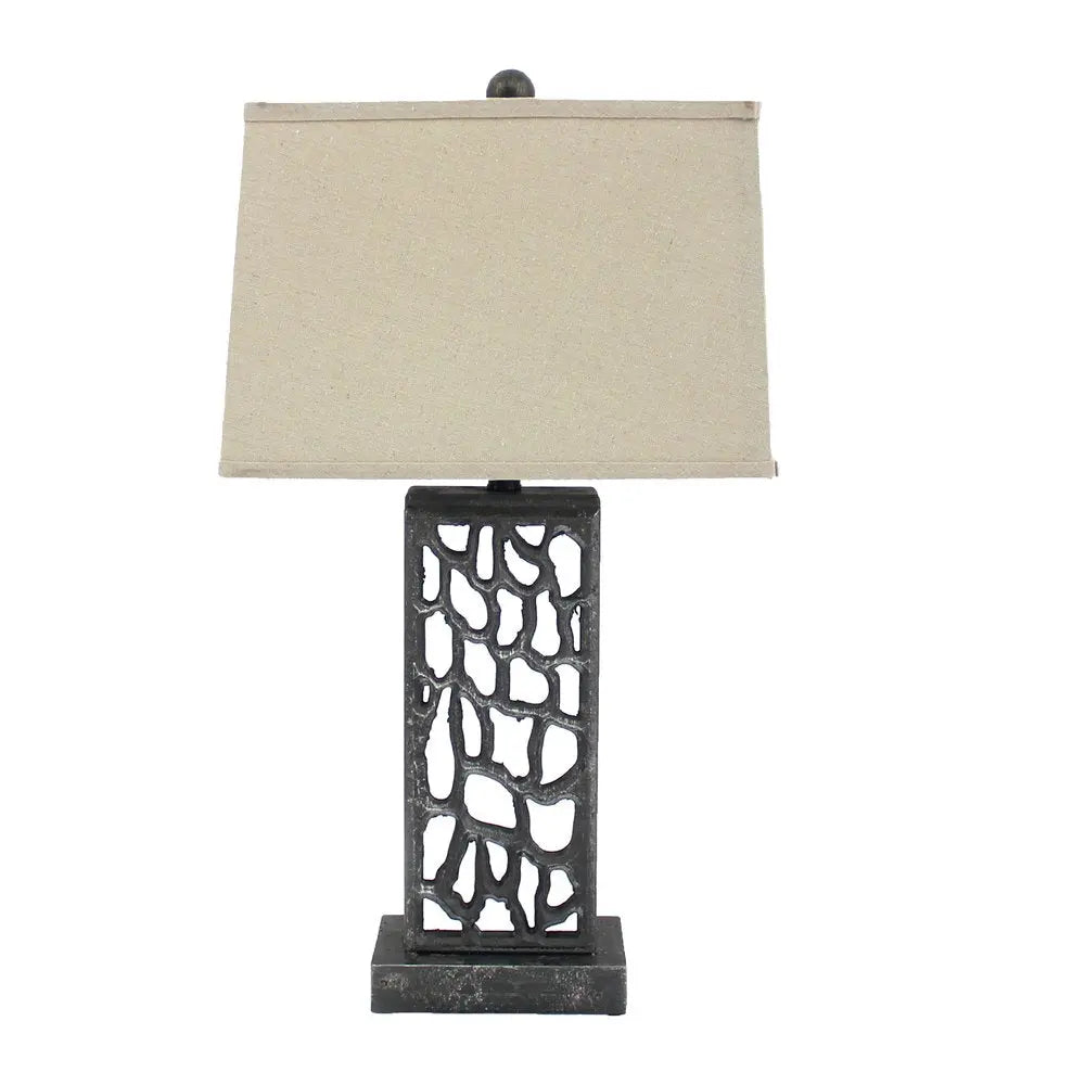 29" Distressed Black Metal Bedside Lamp With Beige Shade HomeRoots