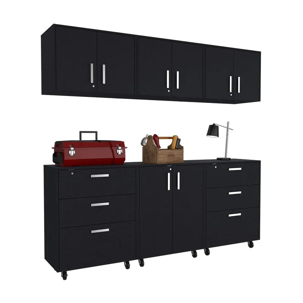 28" Black Wall mounted Accent Cabinet With Eight Shelves And Six Drawers - NOVA HOME FURNITURE