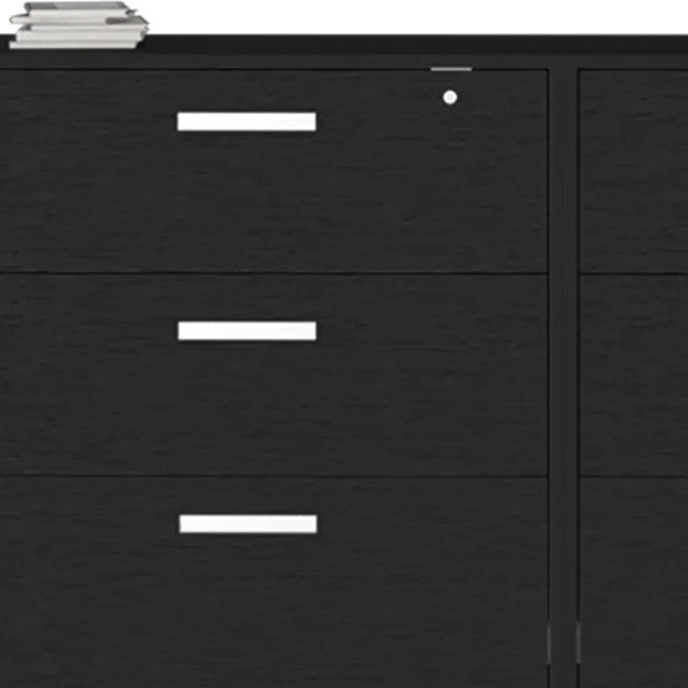 28" Black Wall mounted Accent Cabinet With Four Shelves And Six Drawers - NOVA HOME FURNITURE