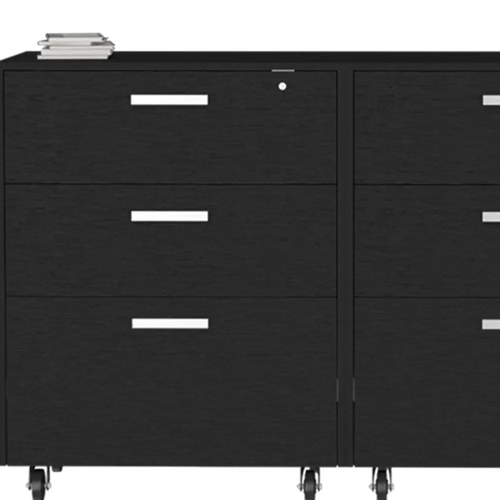 28" Black Wall mounted Accent Cabinet With Four Shelves And Six Drawers - NOVA HOME FURNITURE