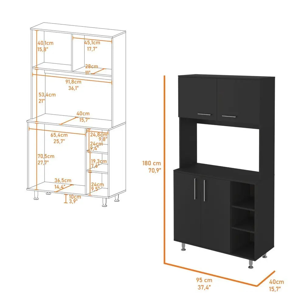 28" Black Wall mounted Accent Cabinet With Nine Shelves And Three Drawers - NOVA HOME FURNITURE