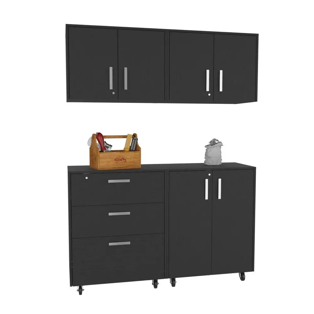 28" Black Wall mounted Accent Cabinet With Six Shelves And Three Drawers - NOVA HOME FURNITURE