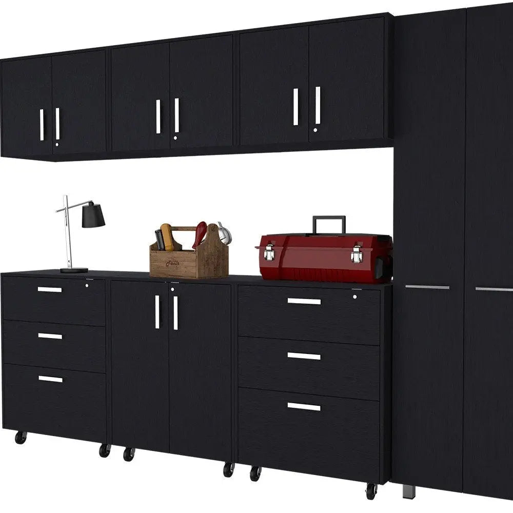28" Black Wall mounted Accent Cabinet With Twelve Shelves And Six Drawers - NOVA HOME FURNITURE