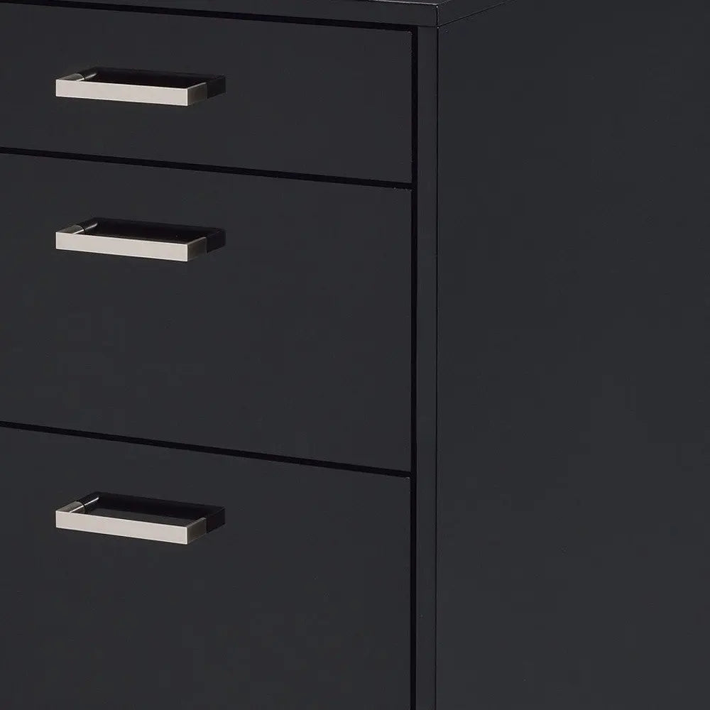 28" Black Wood And Metal Three Drawers Filing Cabinet - NOBLE HOME INTERIORS