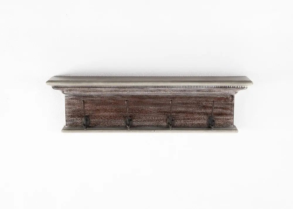 28" Brown Solid Wood Four Hook Wall Mount Coat Rack - NOBLE HOME INTERIORS