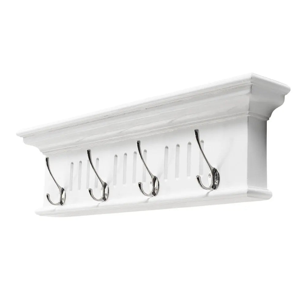 28" White Solid Wood Four Hook Wall Mount Coat Rack - NOBLE HOME INTERIORS