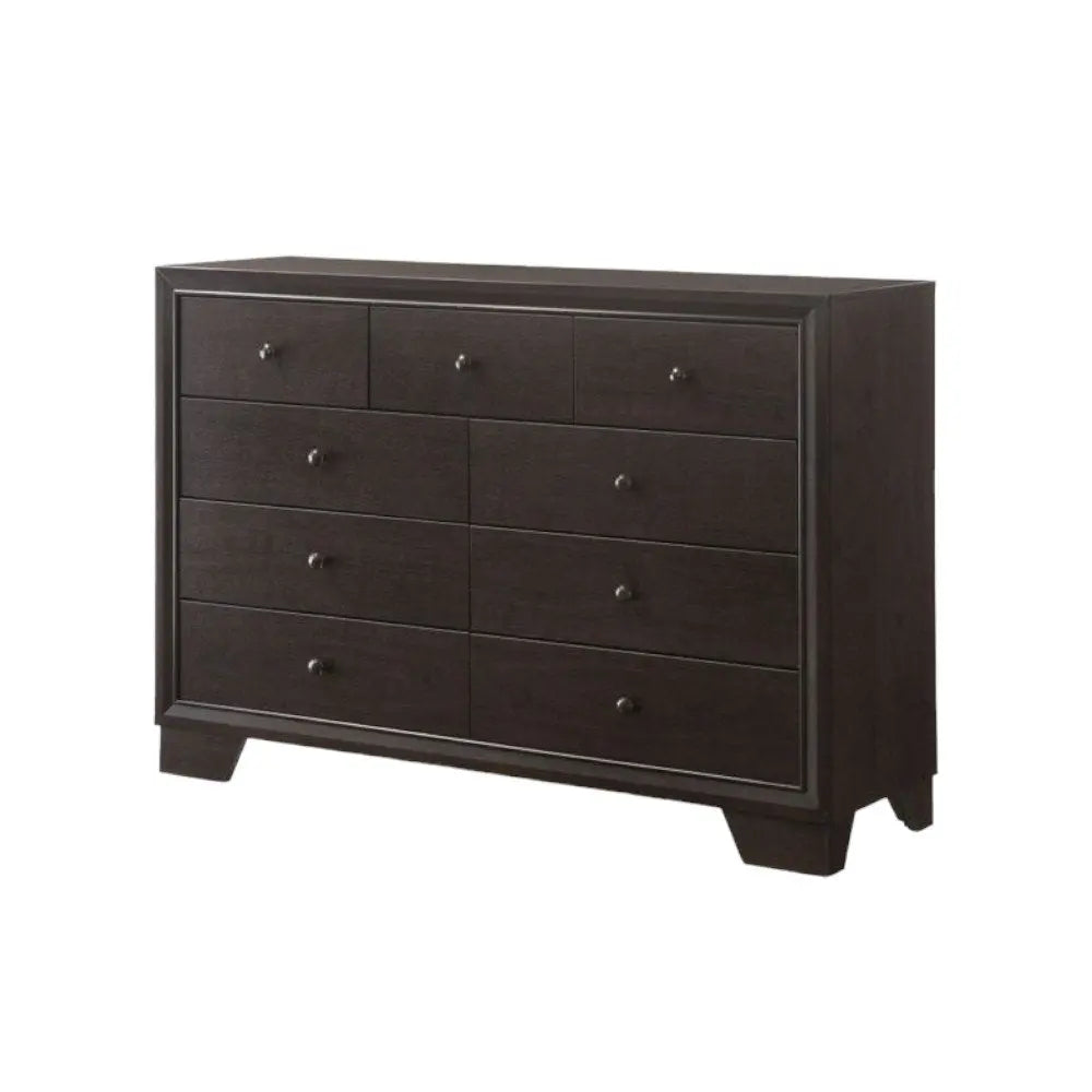 57" Espresso Solid and Manufactured Wood Nine Drawer Double Dresser HomeRoots