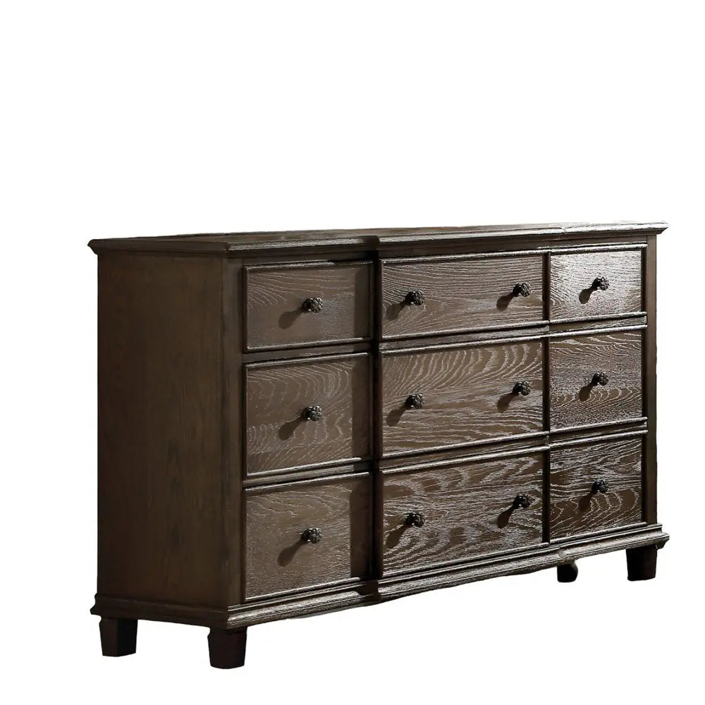 60" Dark Brown Solid Wood Nine Drawer Double Dresser HomeRoots