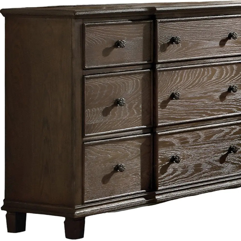 60" Dark Brown Solid Wood Nine Drawer Double Dresser HomeRoots