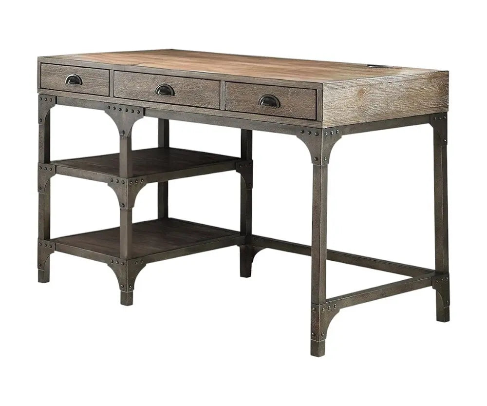 47" Natural and Gray Writing Desk With Three Drawers HomeRoots