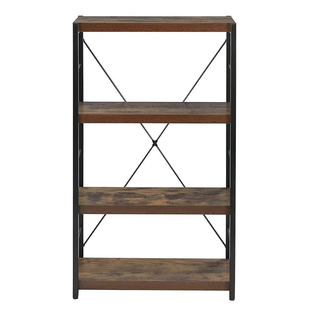 43" Black And Brown Distressed Metal and Wood Three Tier Etagere Bookcase HomeRoots
