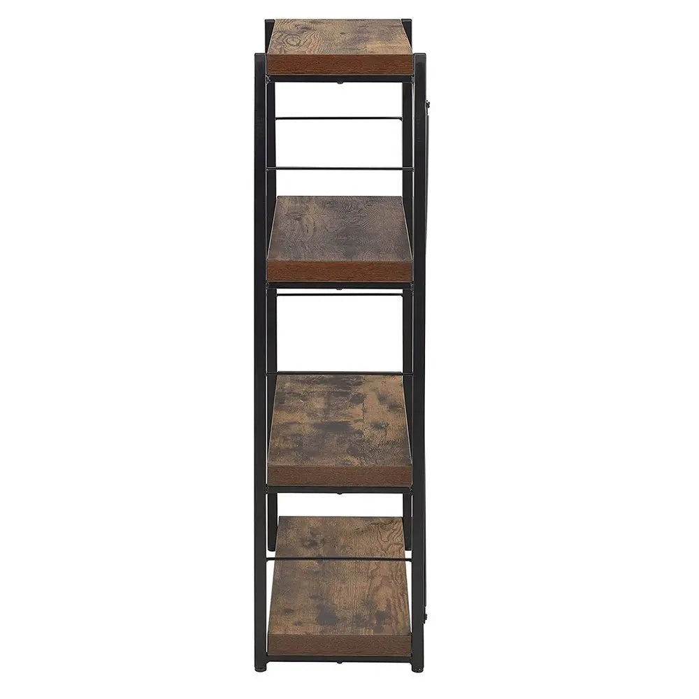 43" Black And Brown Distressed Metal and Wood Three Tier Etagere Bookcase HomeRoots