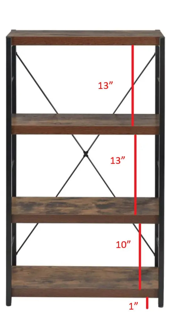 43" Black And Brown Distressed Metal and Wood Three Tier Etagere Bookcase HomeRoots